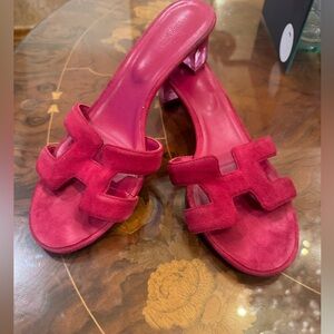 Hermes Suede women’s Slides with clear heel sz 42 USA Sz 10-10.5